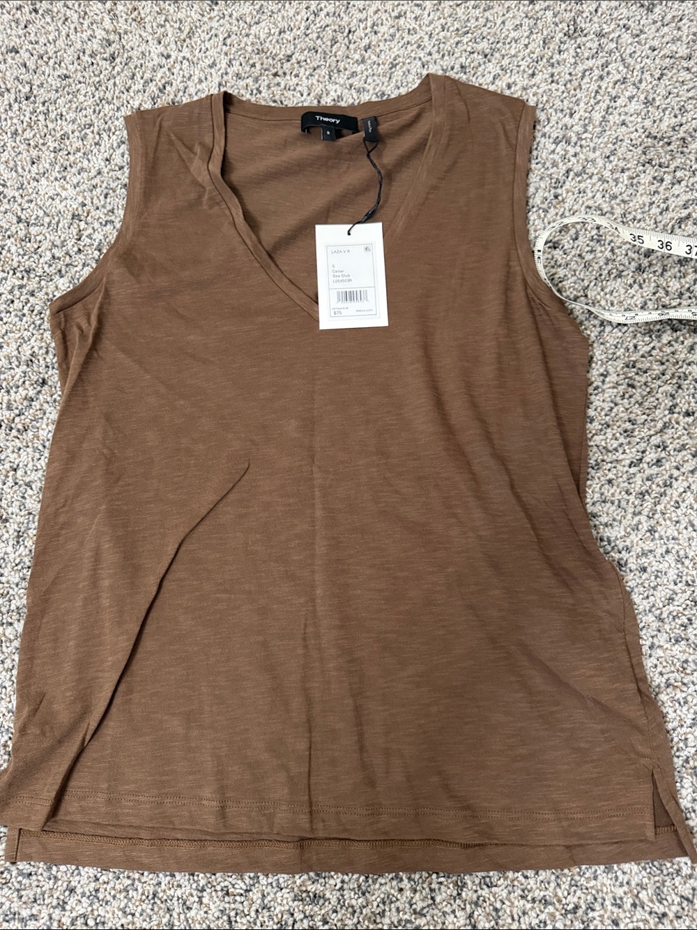 Theory Brown V-Neck Sleeveless Top Small
